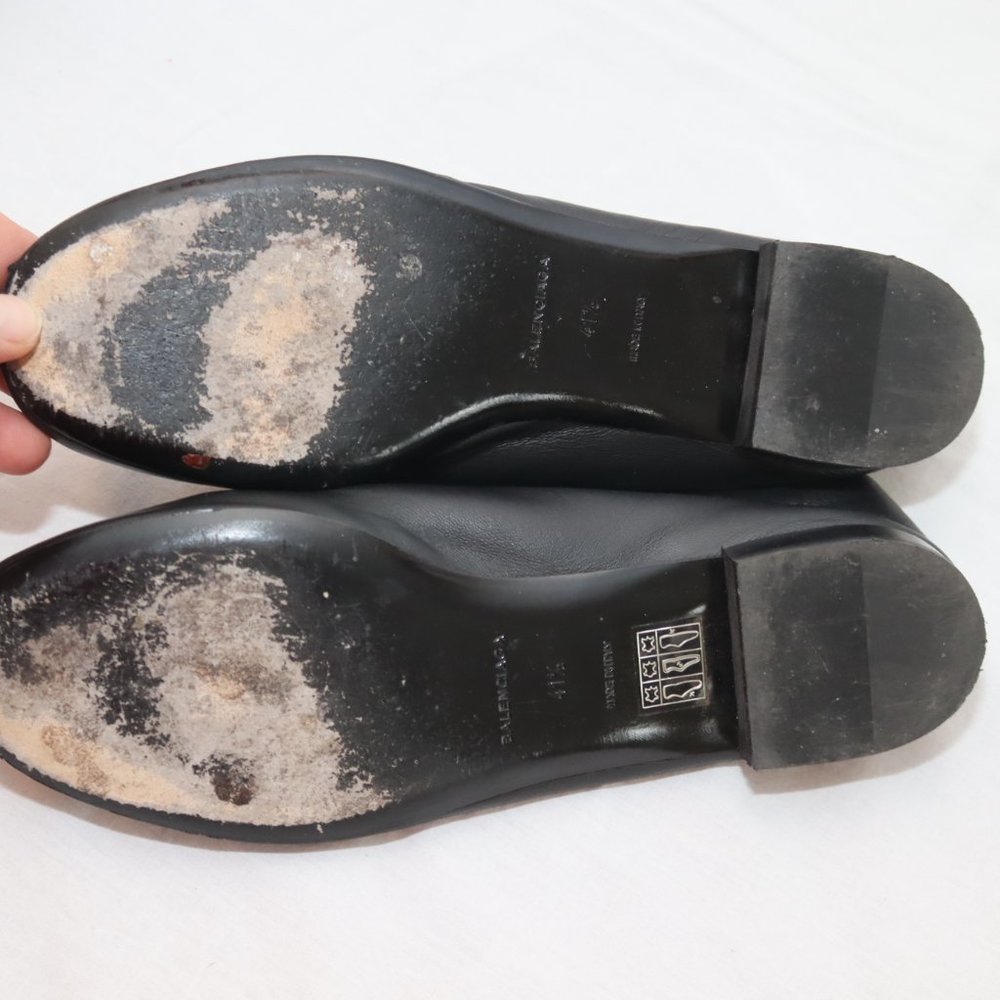 Balenciaga Black Leather Flats with Silver Metal Bow size 41 1/2 made in Italy - Picture 10 of 14